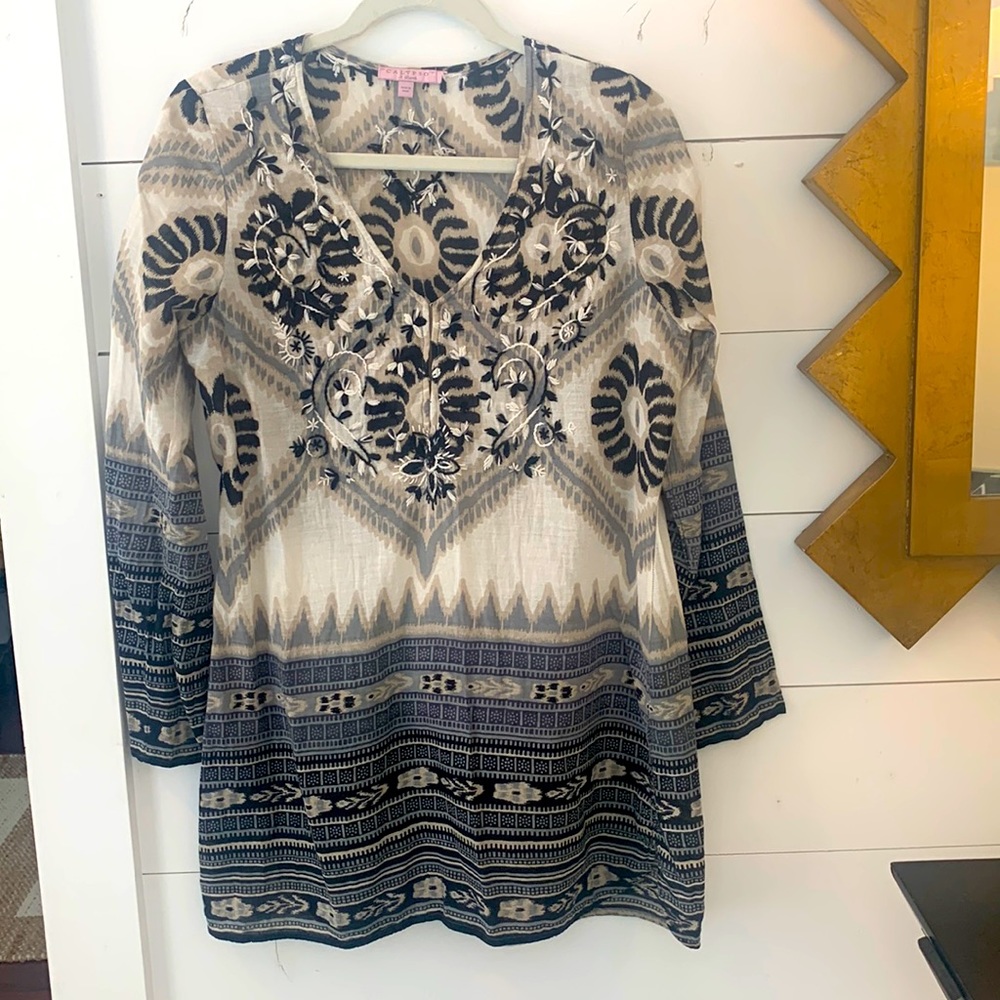 St. Barth Moreau tunic top. Size Small. Black white beige. Embroidered.